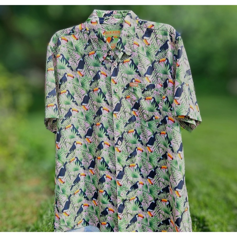 Dixxon Toucan Do It Short Sleeve Button Shirt Men's Large Tropical Print